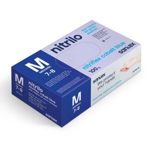 imagen guantes nitrilo azul cobalto sin polvo santex