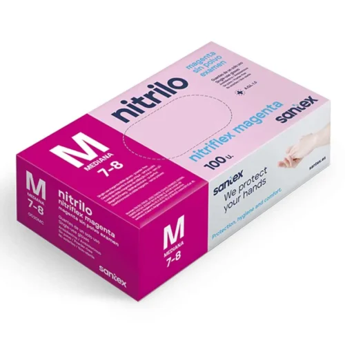 imagen guantes nitrilo magenta sin polvo santex