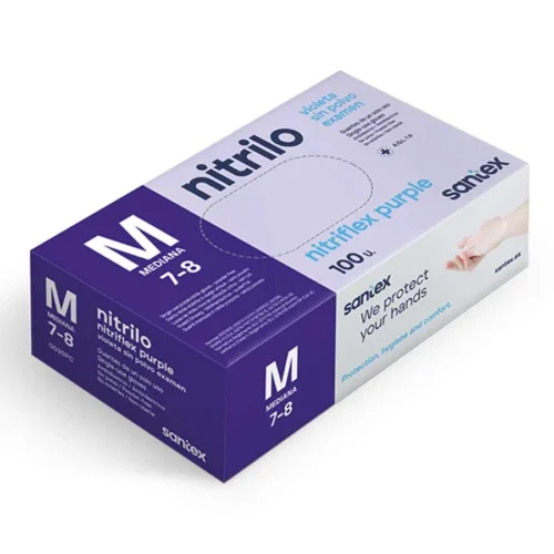 foto guantes nitrilo morado sin polvo santex