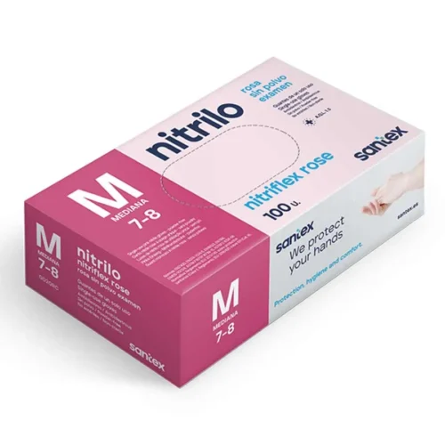 foto guantes nitrilo rosa sin polvo santex