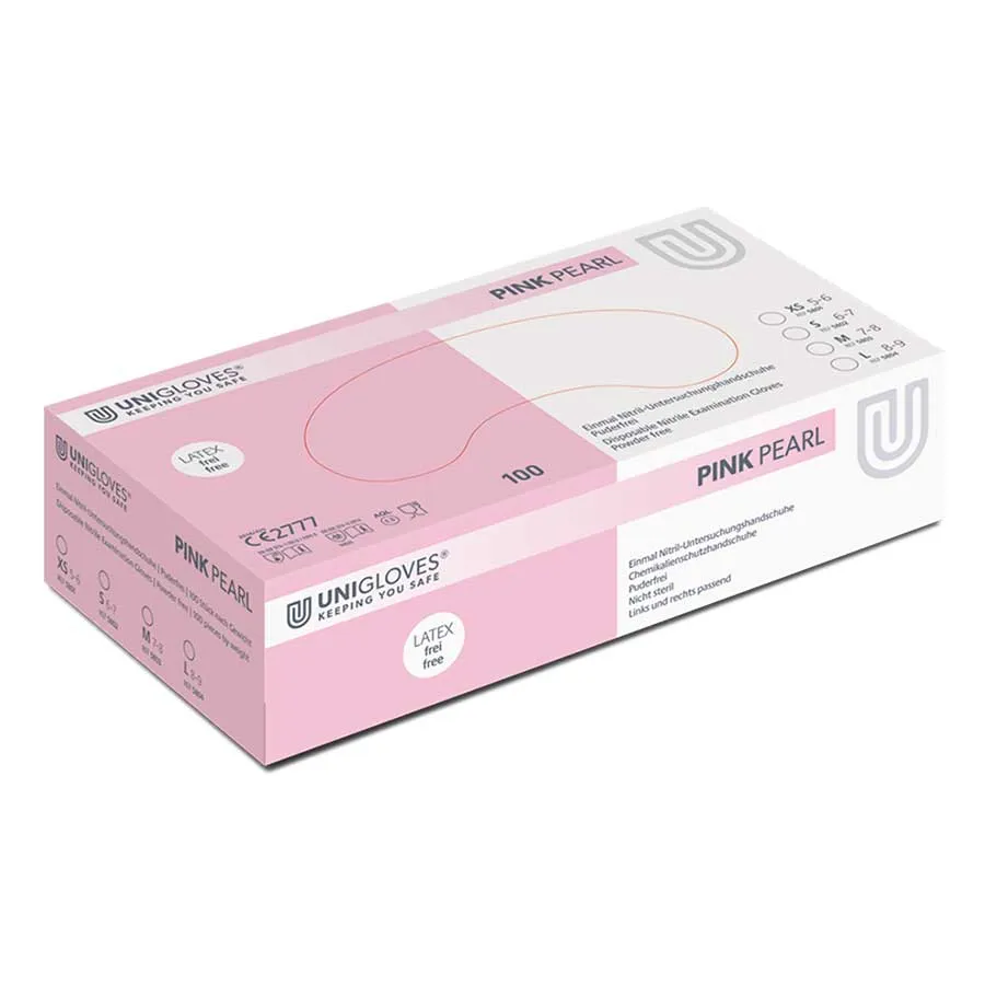 foto guantes nitrilo rosa sin polvo unigloves 2