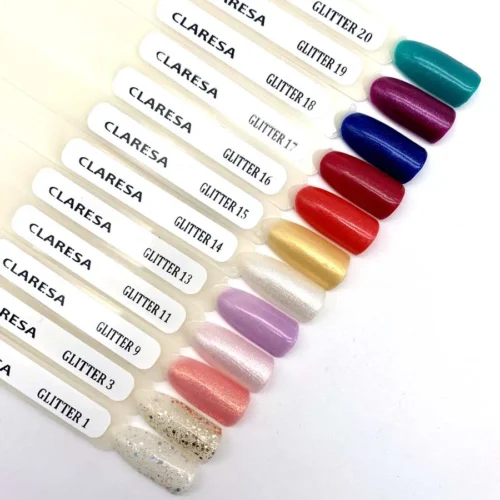 foto muestrario de color glitter claresa