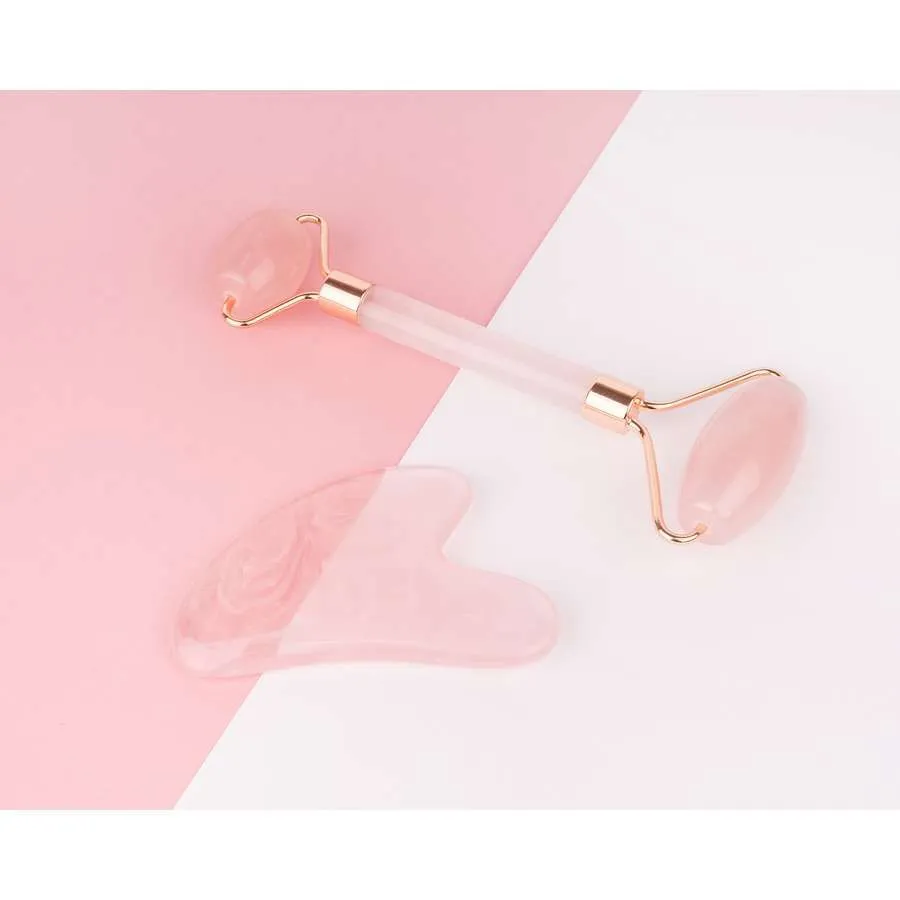 foto rodillo facial rosa y gua sha brushworks 2