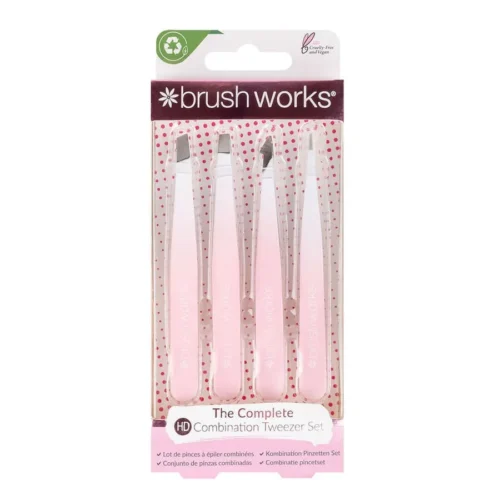 foto set de pinzas depilatorias blanco y rosa brushworks