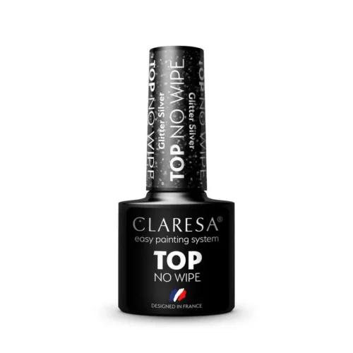 foto top coat semipermanente no wipe glitter plata claresa